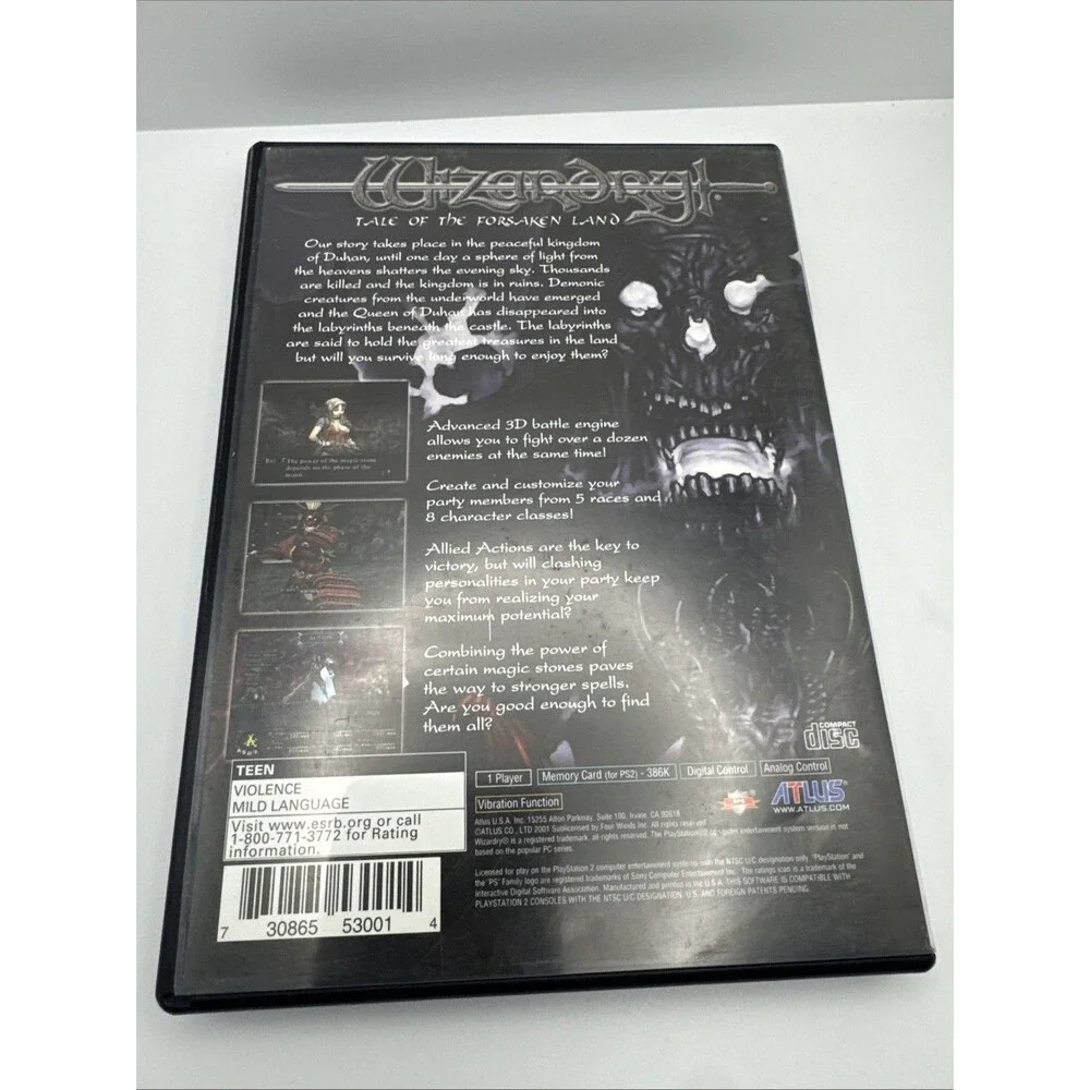 Wizardry: Tale of the Forsaken Land - Sony PlayStation 2 PS2 NO MANUAL Tested